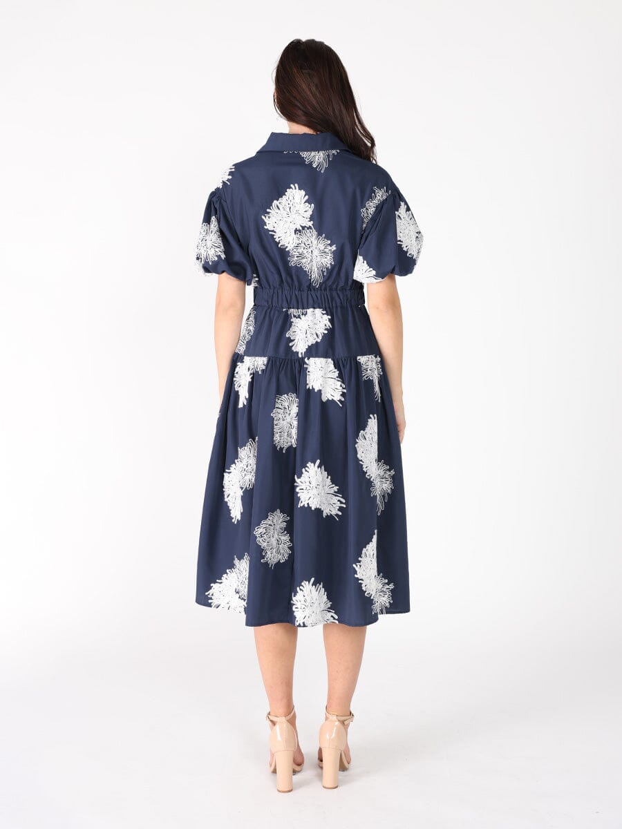 Allover Embroidered V-Neck Belt Dress DRESS Gracia Fashion 