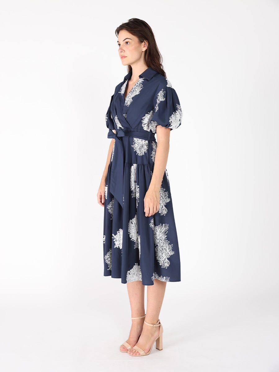 Allover Embroidered V-Neck Belt Dress DRESS Gracia Fashion 