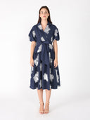 Allover Embroidered V-Neck Belt Dress DRESS Gracia Fashion NAVY S 