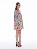 Alternating Color Chain Pattern Shirt Dress DRESS Gracia Fashion 