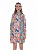 Alternating Color Chain Pattern Shirt Dress DRESS Gracia Fashion PINK S 