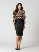 Animal Print Balloonsleeves Top With Back Button TOP Gracia Fashion 