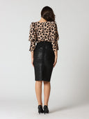 Animal Print Balloonsleeves Top With Back Button TOP Gracia Fashion 