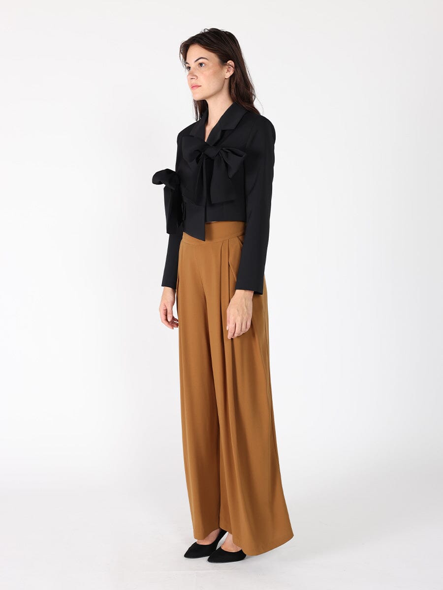 Applique Bow Front Button Open Crop Jacket JACKET Gracia Fashion 