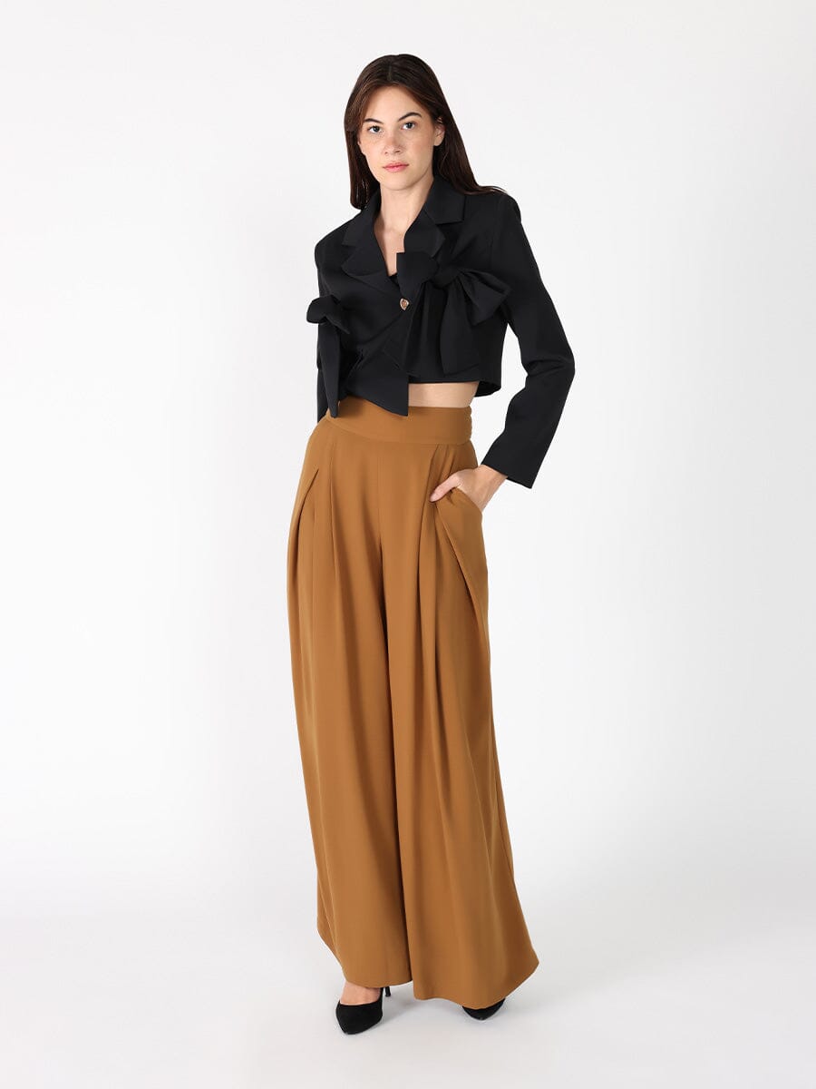 Applique Bow Front Button Open Crop Jacket JACKET Gracia Fashion 