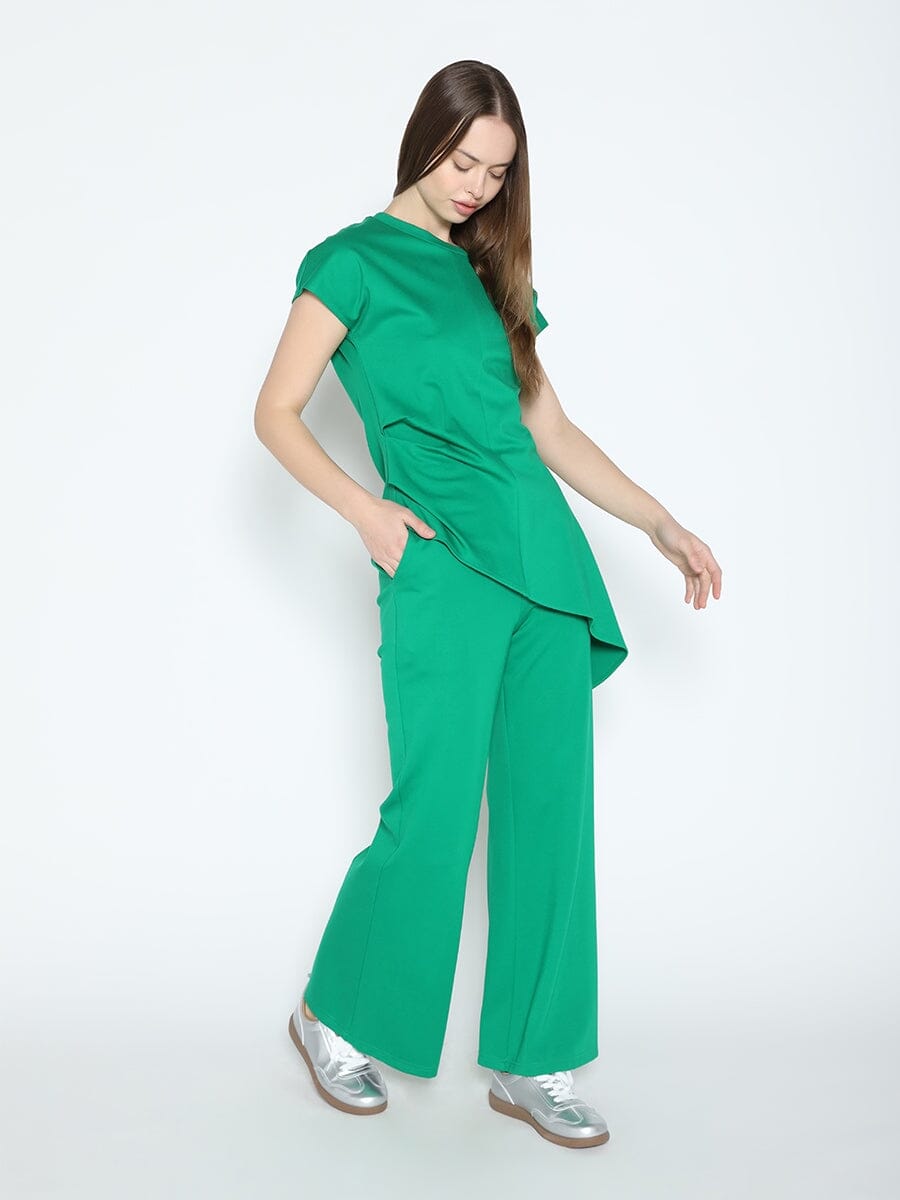 Asymmetric Cut Ruched-Side Top SET Gracia Fashion 