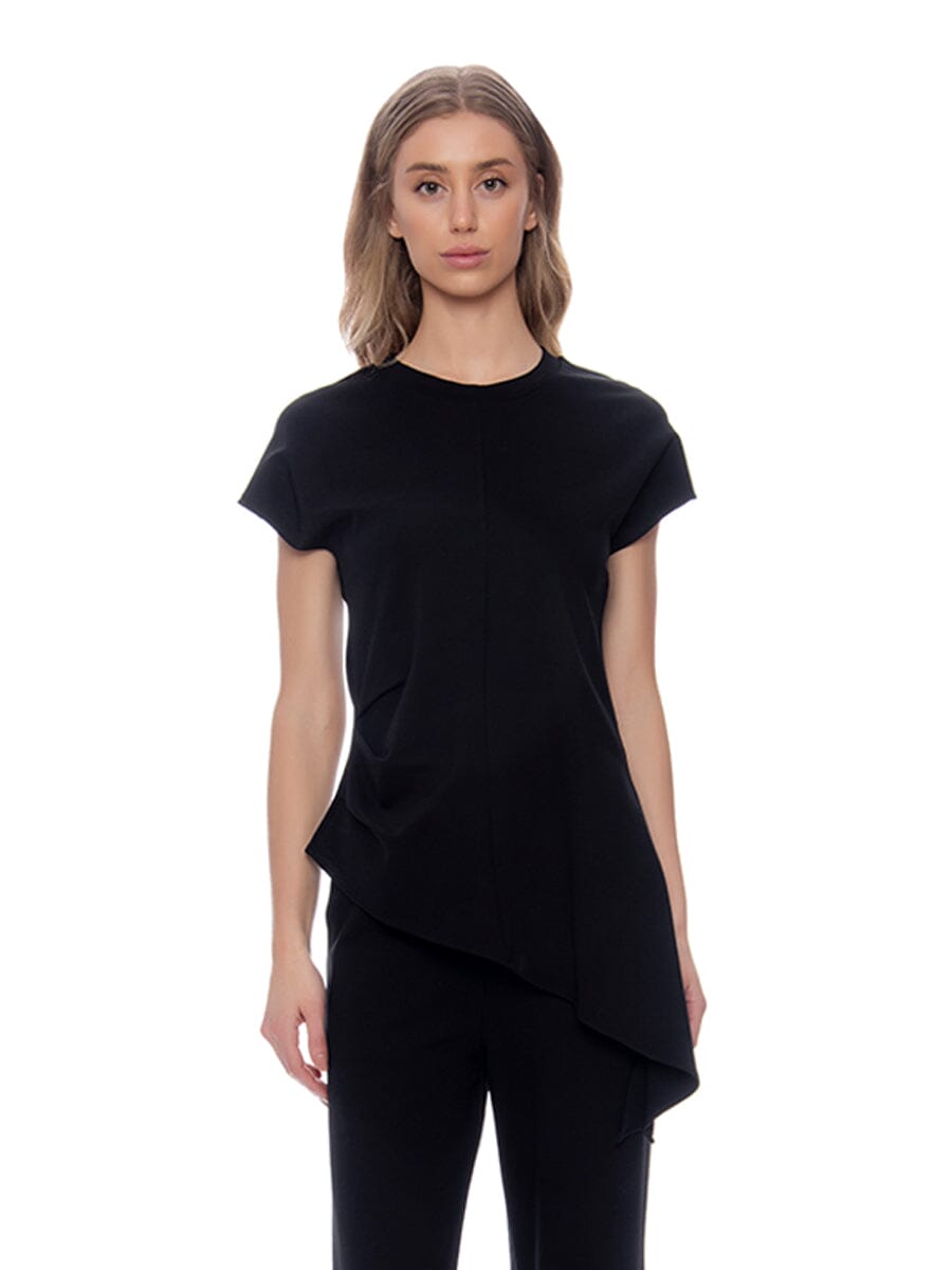 Asymmetric Cut Ruched-Side Top SET Gracia Fashion BLACK S 