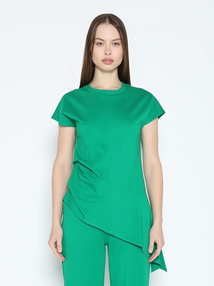 Asymmetric Cut Ruched-Side Top SET Gracia Fashion GREEN S 