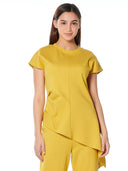 Asymmetric Cut Ruched-Side Top SET Gracia Fashion MUSTARD S 