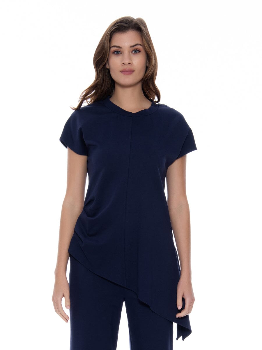 Asymmetric Cut Ruched-Side Top SET Gracia Fashion NAVY S 
