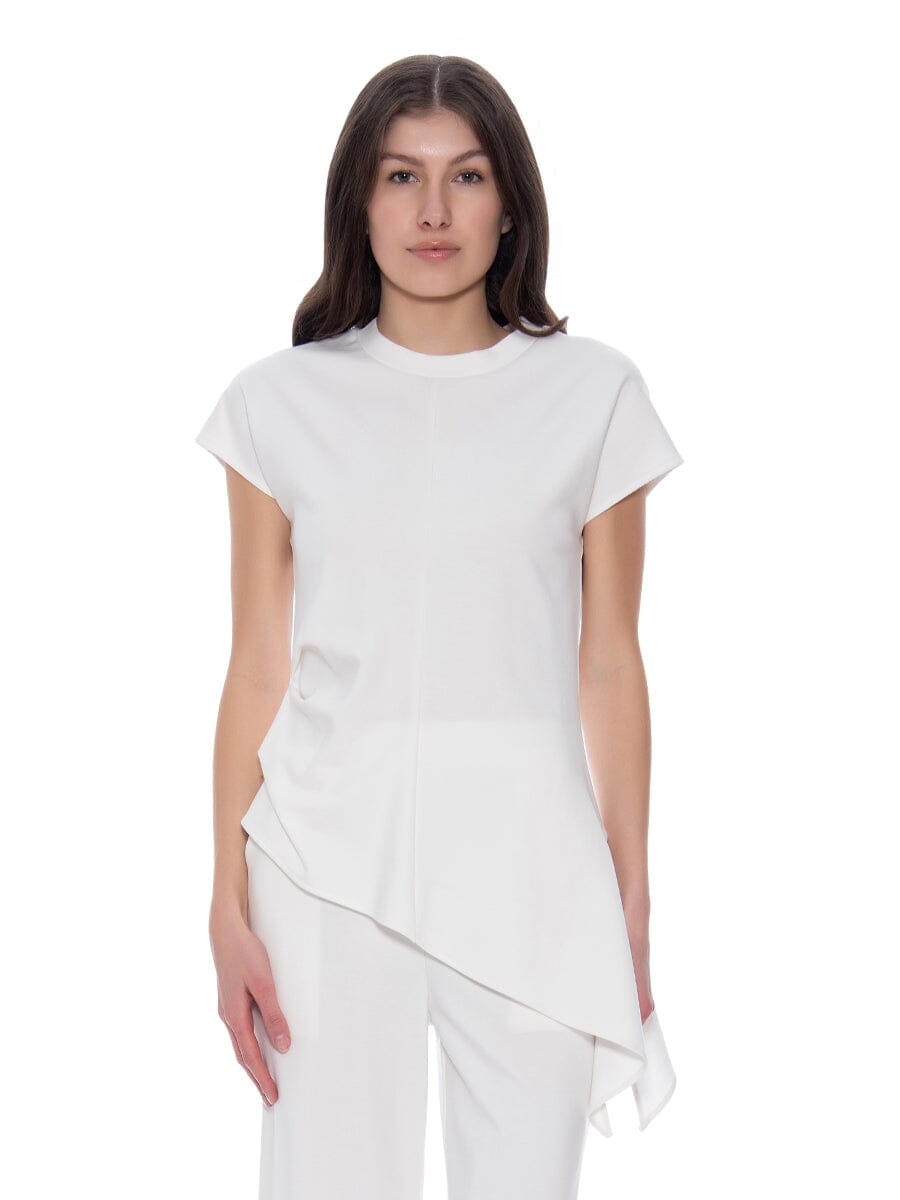 Asymmetric Cut Ruched-Side Top SET Gracia Fashion WHITE S 