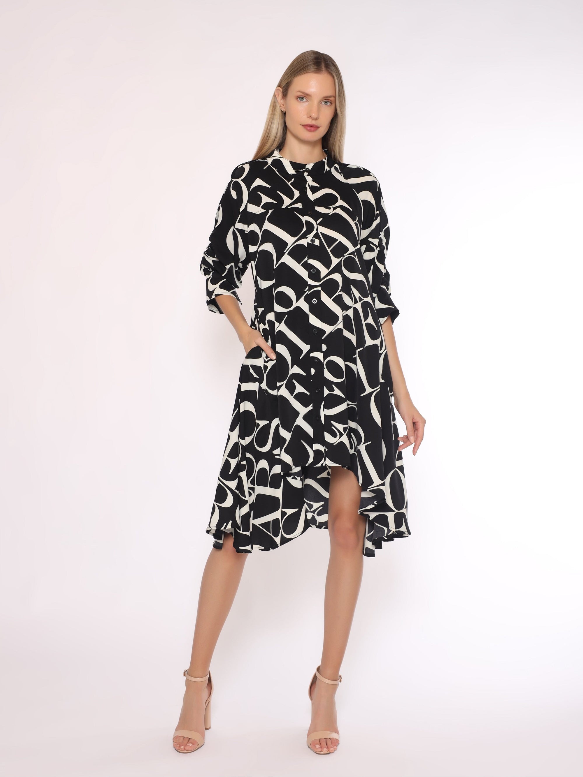 Asymmetrical Blouse DRESS Gracia Fashion BLACK/WHITE S 
