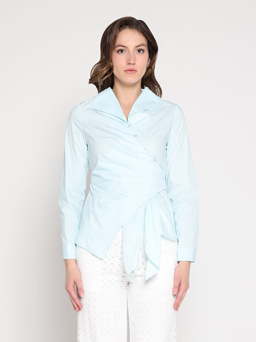 Asymmetrical Long Sleeve Top TOP Gracia Fashion L/BLUE S 