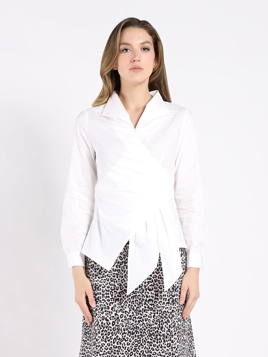 Asymmetrical Long Sleeve Top TOP Gracia Fashion WHITE S 