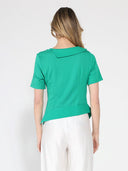 Asymmetrical neck ruched detail solid top TOP Gracia Fashion 