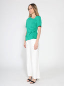 Asymmetrical neck ruched detail solid top TOP Gracia Fashion 