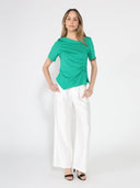 Asymmetrical neck ruched detail solid top TOP Gracia Fashion 