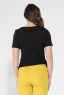 Asymmetrical neck ruched detail solid top TOP Gracia Fashion 