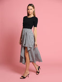 Asymmetrical ruffle detail short sleeve dress DRESS Gracia Fashion BLACK S 