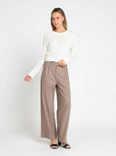 Back Tie Long Sleeve Crew Neck Sweater SWEATER Gracia Fashion 