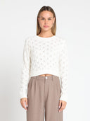 Back Tie Long Sleeve Crew Neck Sweater SWEATER Gracia Fashion CREME S 