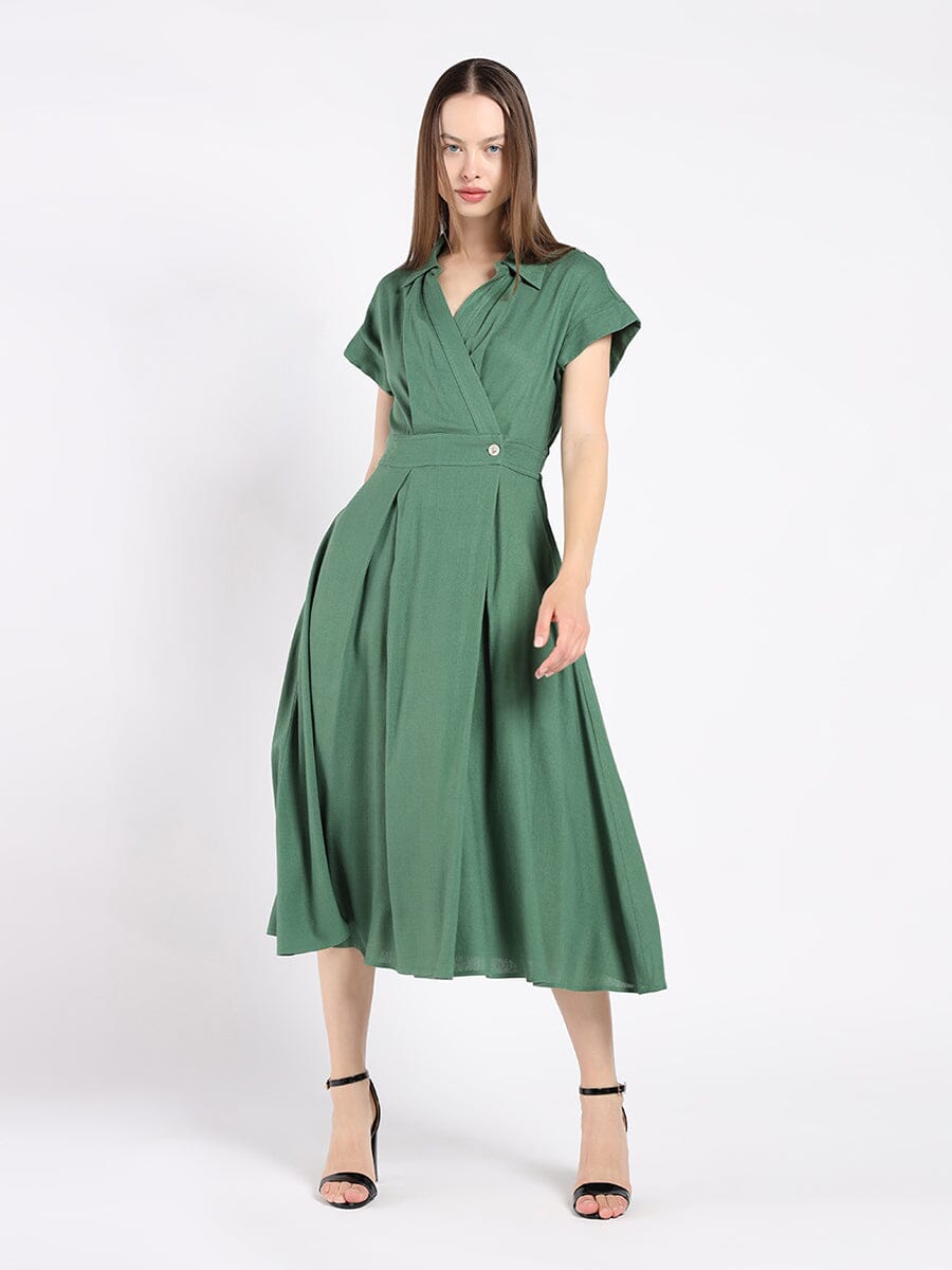 Banded waist short sleeve dress DRESS Gracia Fashion 