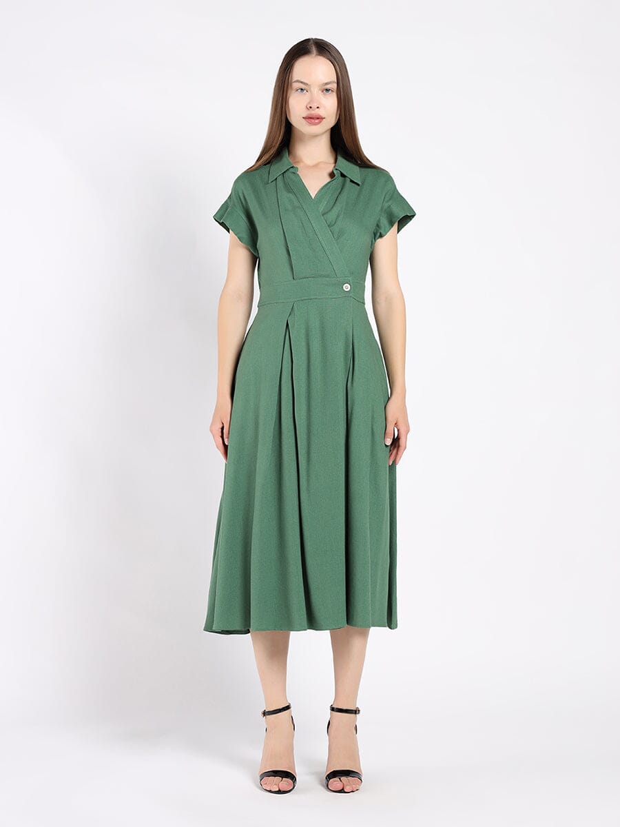Banded waist short sleeve dress DRESS Gracia Fashion GREEN S 