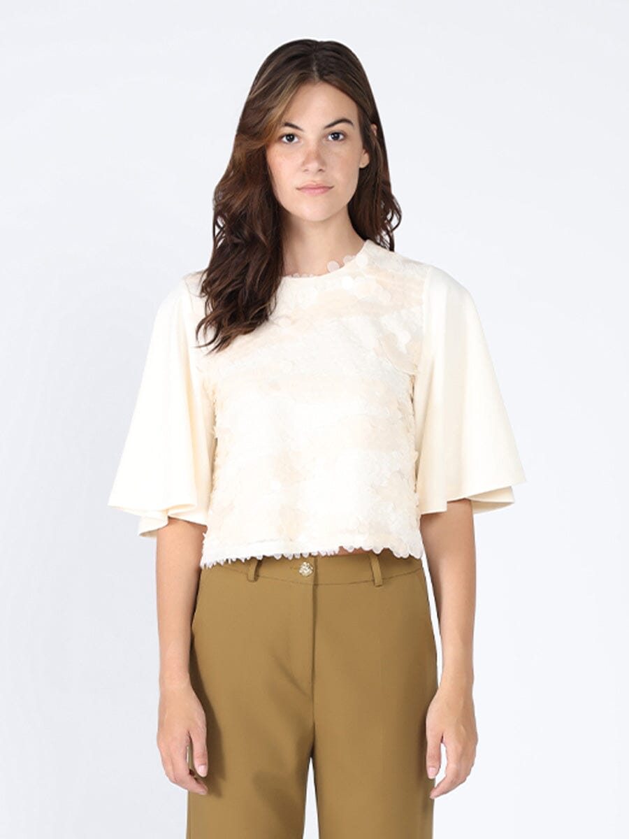 Bell Sleeve Sequin Top TOP Gracia Fashion IVORY S 