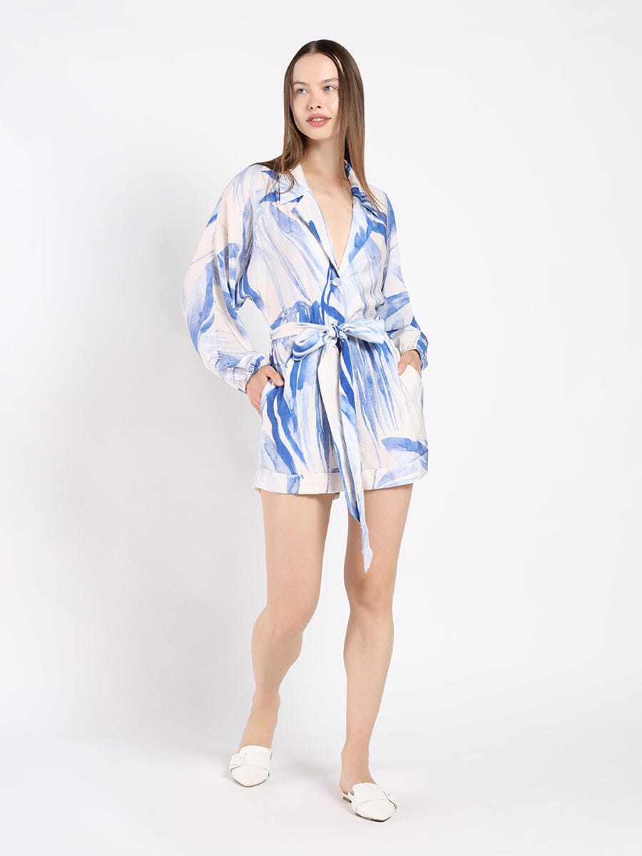 Belted Jumpsuit With a Print JUMPSUIT Gracia Fashion BLUE S 