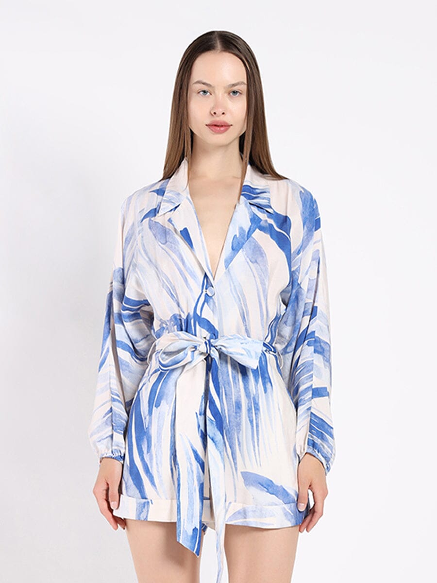 Belted Jumpsuit With a Print JUMPSUIT Gracia Fashion BLUE S 