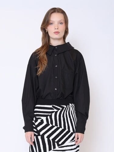 Big Bow Back Pearl Strand BTW Shoulders Top TOP Gracia Fashion BLACK S 