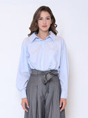 Big Bow Back Pearl Strand BTW Shoulders Top TOP Gracia Fashion BLUE S 