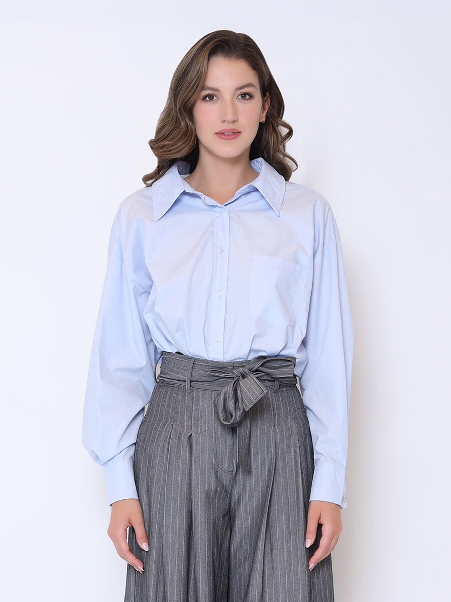 Big Bow Back Pearl Strand BTW Shoulders Top TOP Gracia Fashion BLUE S 