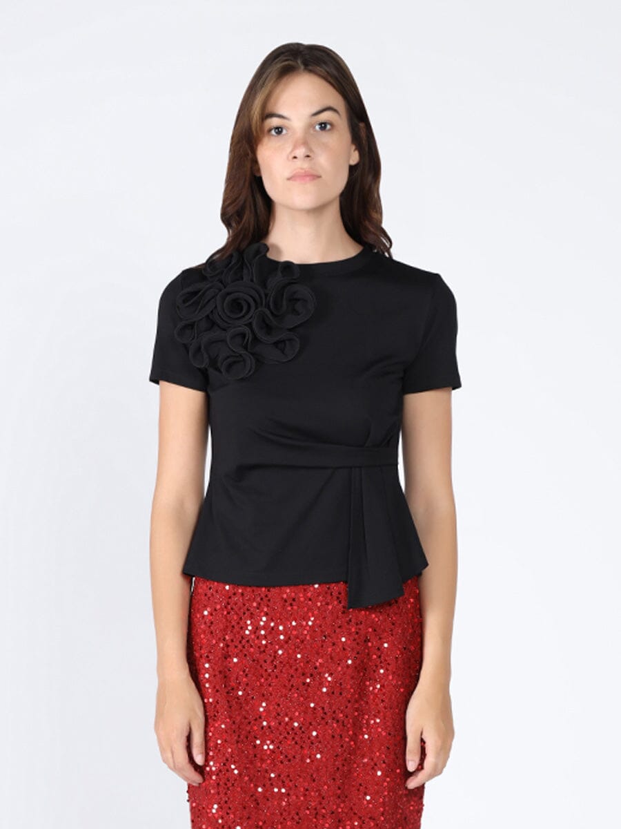 Big Chest Flower Top TOP Gracia Fashion BLACK S 