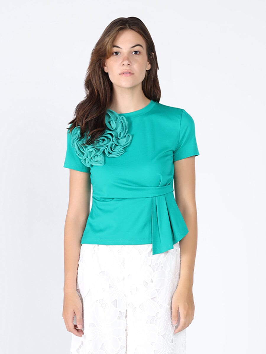 Big Chest Flower Top TOP Gracia Fashion GREEN S 