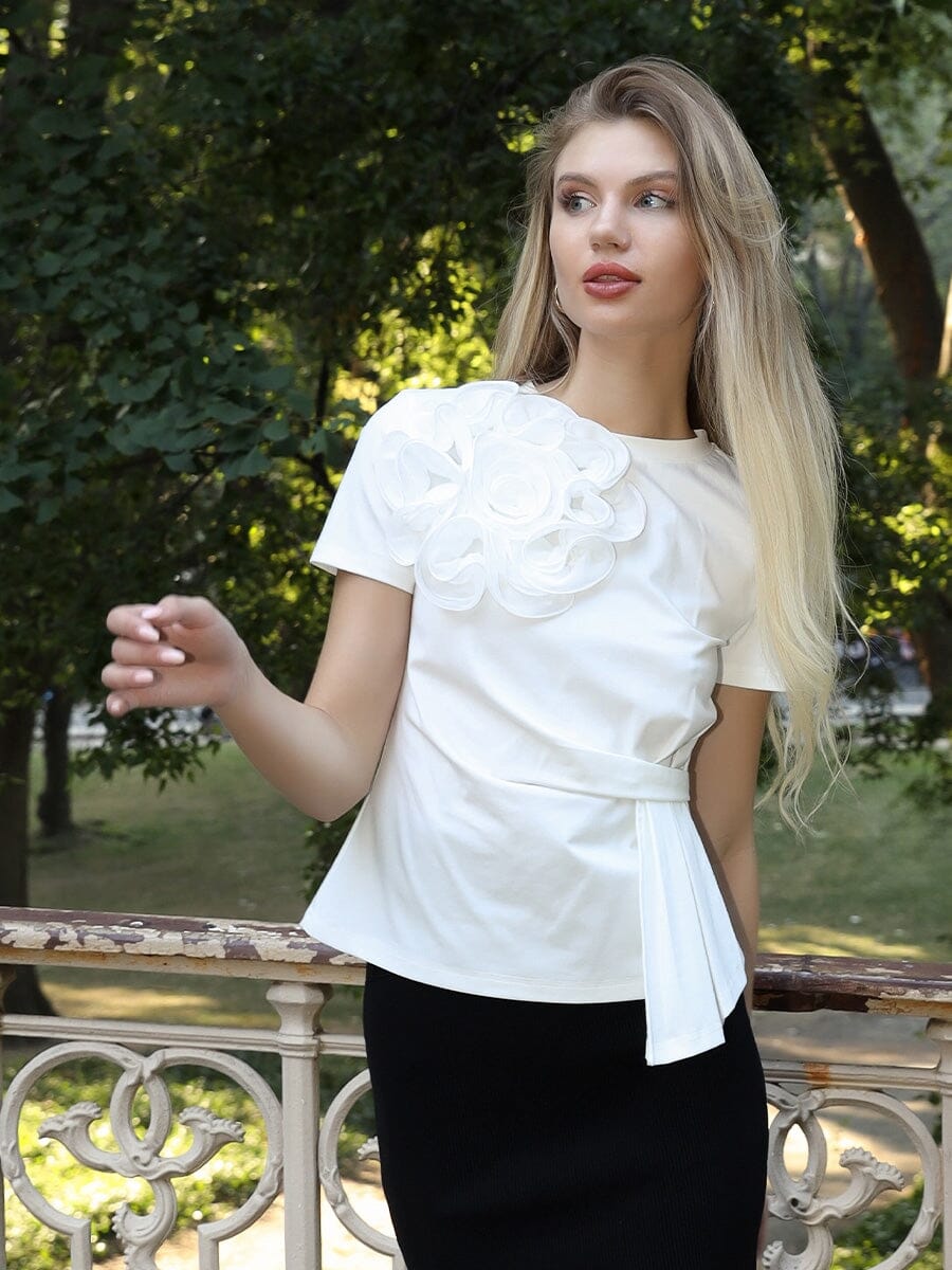 Big Chest Flower Top TOP Gracia Fashion WHITE S 