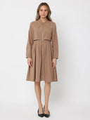 Big Collar Layering Detail Long Sleeve Dress DRESS Gracia Fashion BEIGE S 