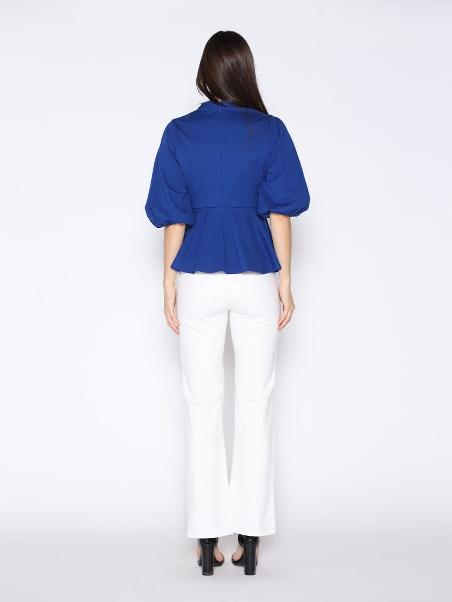 Big Flower Detailed Puff Sleeve Peplum Top TOP Gracia Fashion 