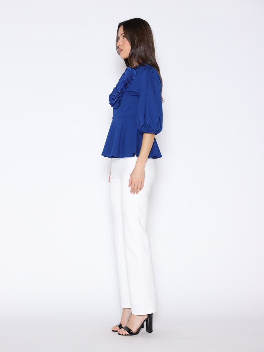 Big Flower Detailed Puff Sleeve Peplum Top TOP Gracia Fashion 