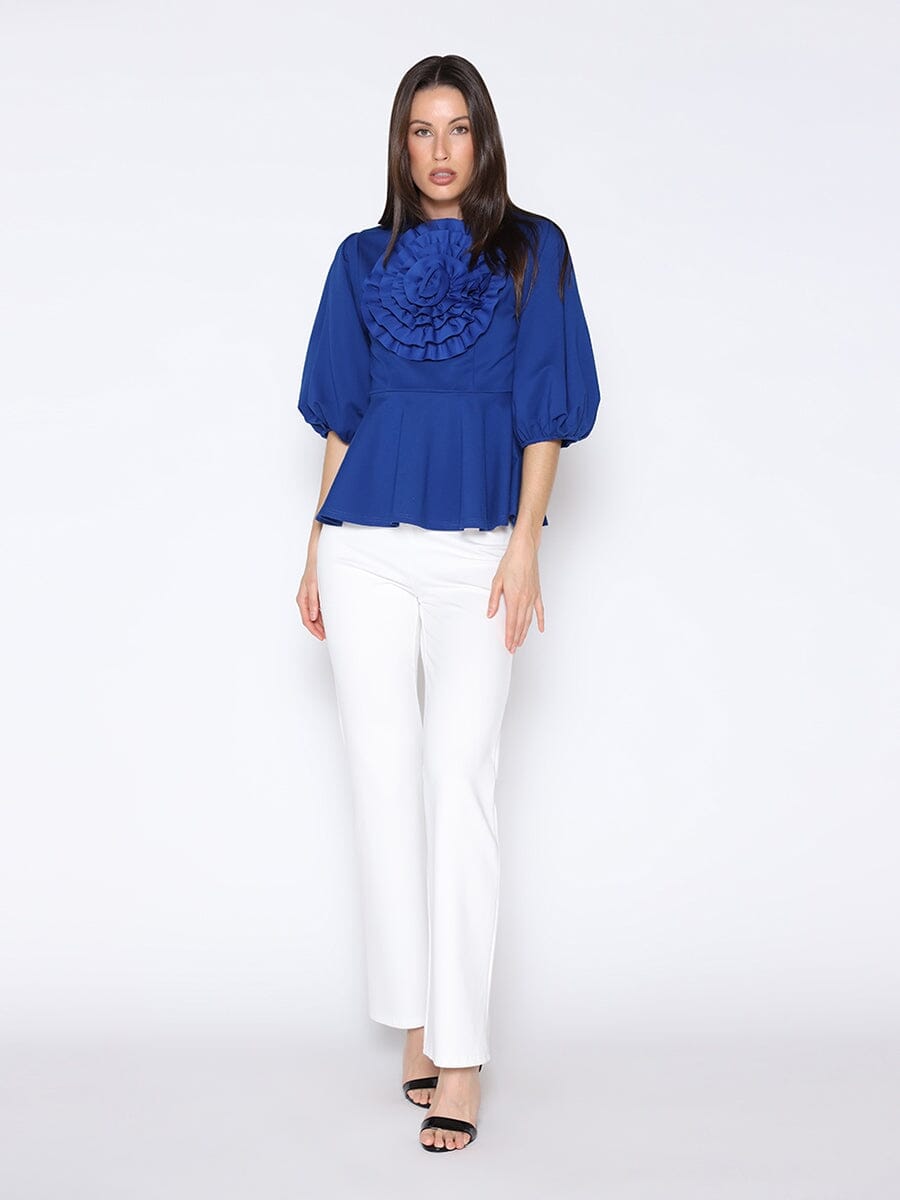 Big Flower Detailed Puff Sleeve Peplum Top TOP Gracia Fashion 