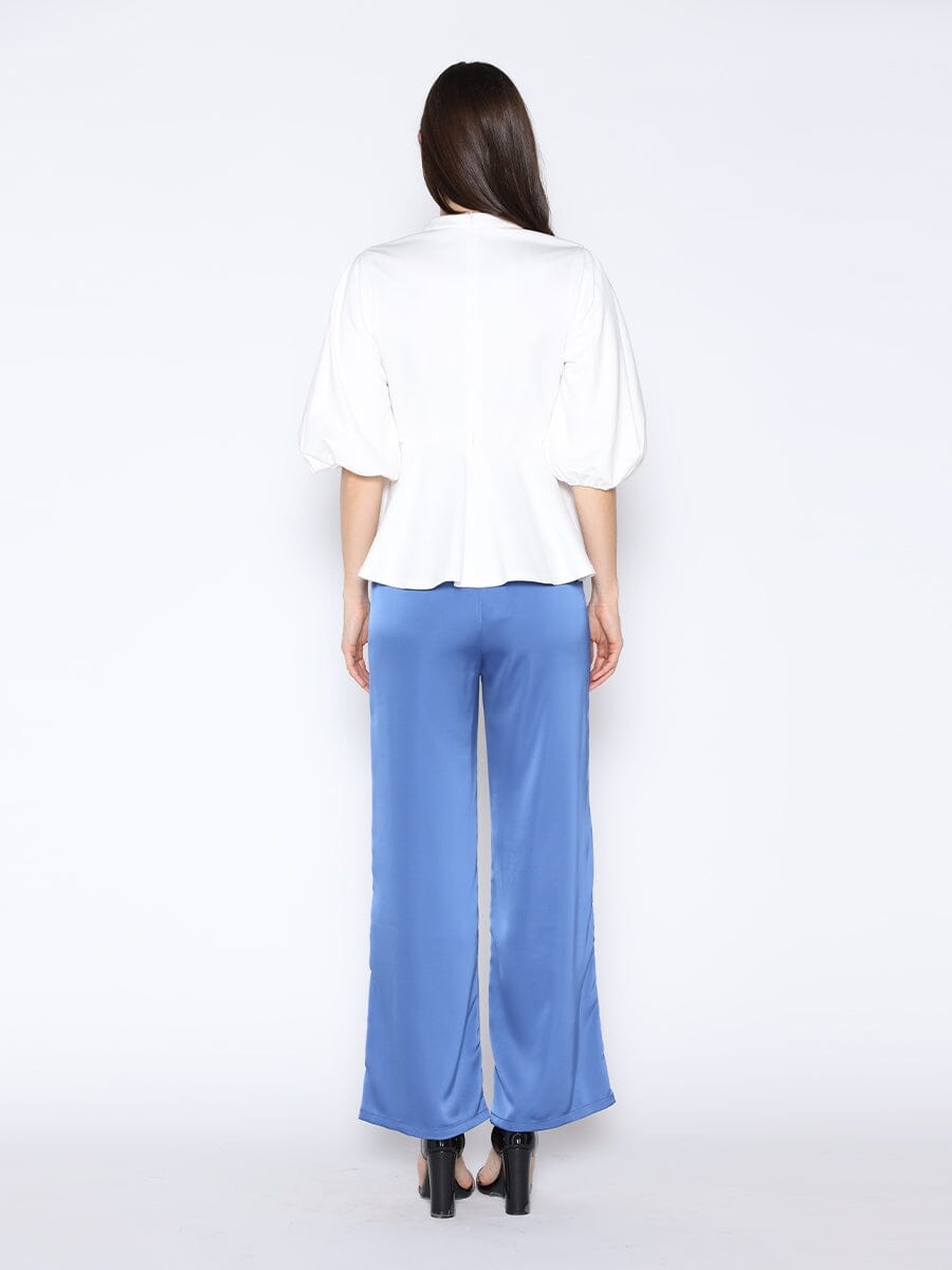 Big Flower Detailed Puff Sleeve Peplum Top TOP Gracia Fashion 