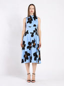 Big Flower Print Mdii Dress With Gathered Neck DRESS Gracia Fashion BLUE S 