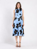 Big Flower Print Mdii Dress With Gathered Neck DRESS Gracia Fashion BLUE S 