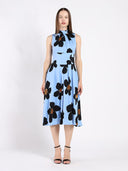 Big Flower Print Mdii Dress With Gathered Neck DRESS Gracia Fashion BLUE S 
