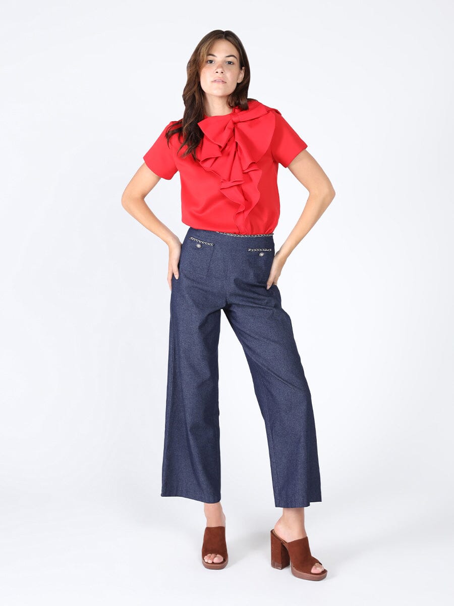 Big Ribbon with Ruffle Short Sleeve Top TOP Gracia Fashion RED S 