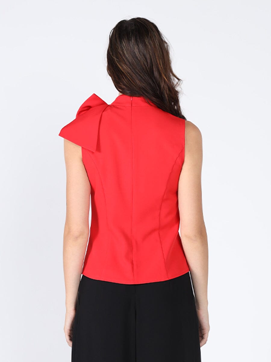 Big Ruffle Ribbon Sleeveless High Neck Blouse TOP Gracia Fashion 