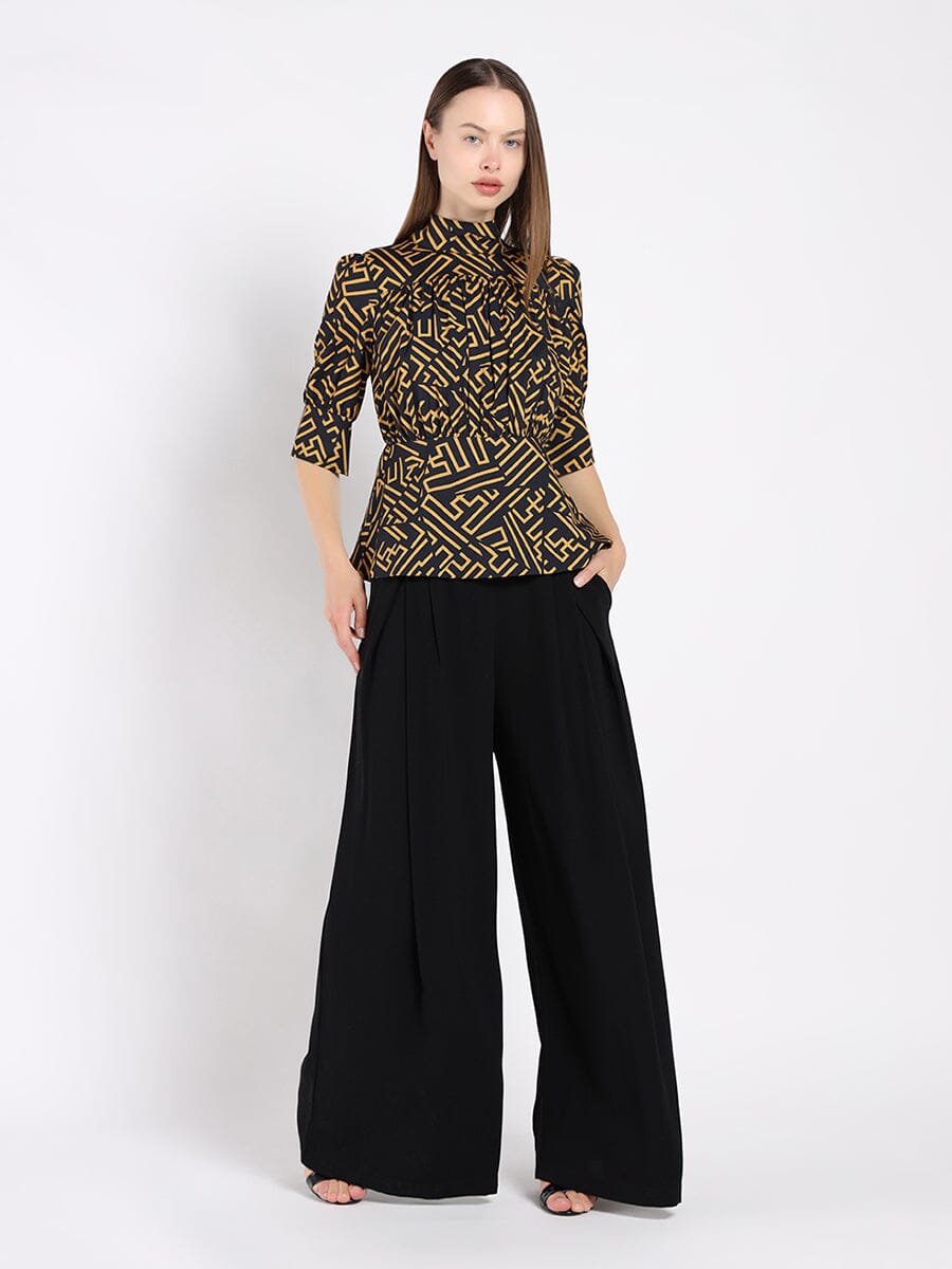 Black & Yellow Top with 3/4 Sleeves TOP Gracia Fashion BLACK/YELLOW S 