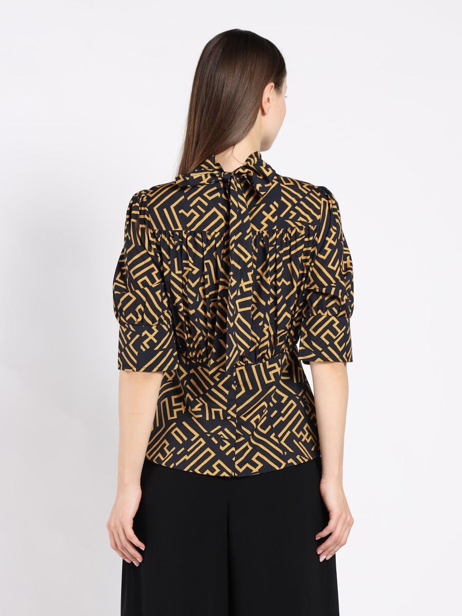 Black &amp; Yellow Top with 3/4 Sleeves TOP Gracia Fashion 