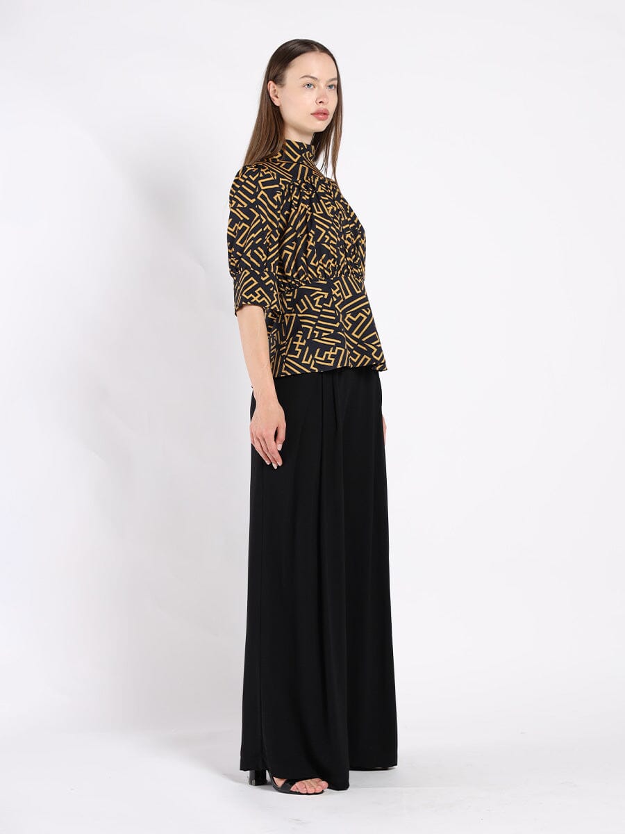 Black &amp; Yellow Top with 3/4 Sleeves TOP Gracia Fashion 