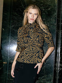 Black & Yellow Top with 3/4 Sleeves TOP Gracia Fashion BLACK/YELLOW S 